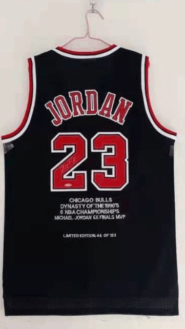 Men Chicago Bulls 23 Jordan Black 95-98 Triple Crown signature Limited Edition NBA Jersey